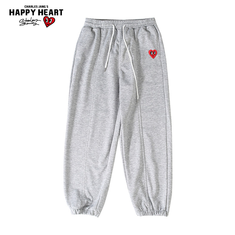 查尔斯桃心 裤子男款春秋季束脚宽松抽绳灰色潮牌运动休闲长裤