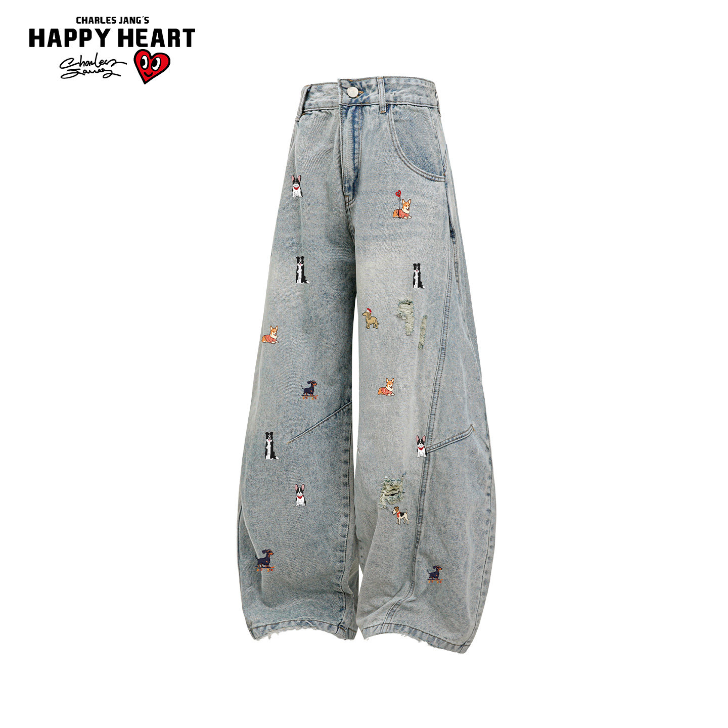 查尔斯桃心牛仔裤子男女春秋复古百搭弯刀裤阔腿宽松运动休闲长裤,男装,牛仔裤,淘宝优惠券,粉丝福利购,淘宝优惠卷