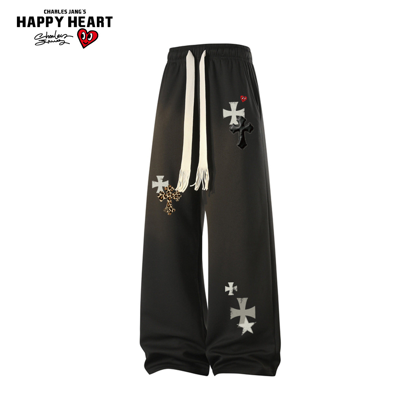 查尔斯桃心休闲裤男春季复古百搭宽松直筒抽绳垂感拖地运动卫裤潮