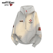 运动休闲情侣外套潮 春秋季 查尔斯桃心美式 半拉链连帽卫衣男女新款