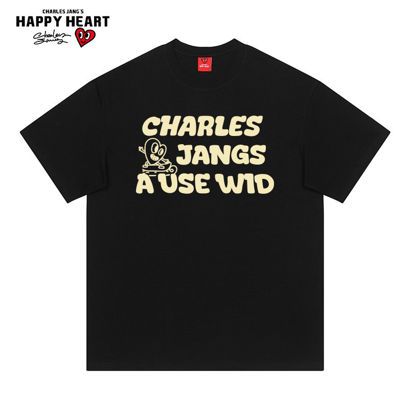 查尔斯桃心 美式字母印花短袖t恤男女夏季宽松纯棉2026新款流行