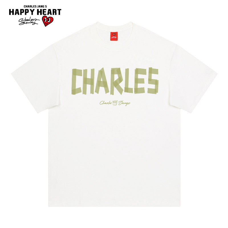 查尔斯桃心 美式短袖t恤男2026年夏季字母印花纯棉圆领无性别半袖