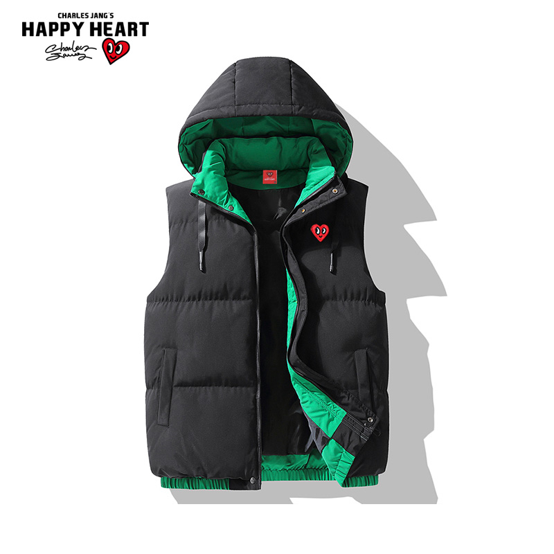 查尔斯桃心拼色马甲男连帽外套