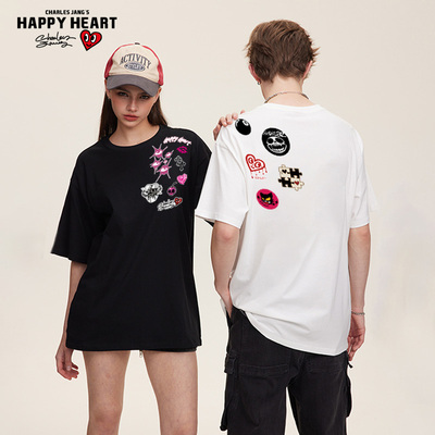 查尔斯桃心美式纯棉短袖t恤男