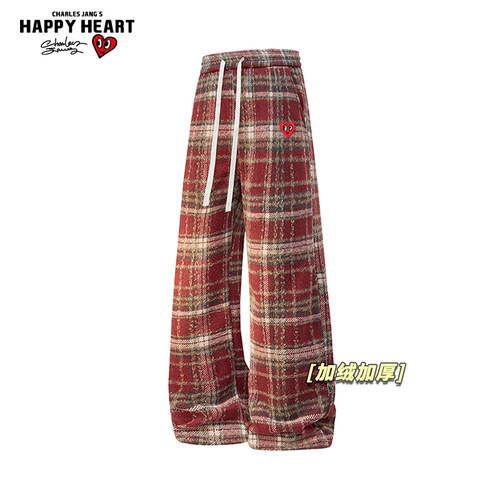 查尔斯桃心美式格子裤冬季新款2025男女加绒