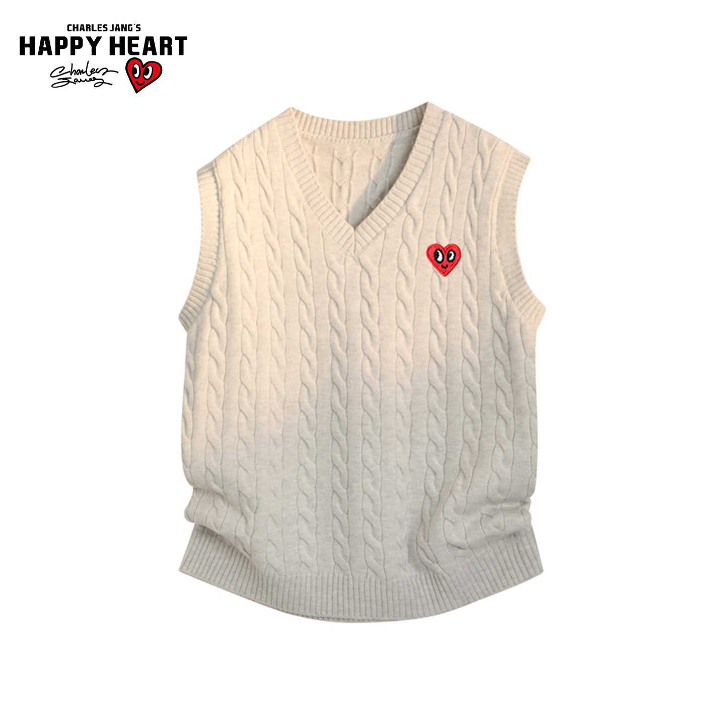 查尔斯桃心学院风麻花纹V领针织衫背心男女秋冬款百搭毛衣马甲潮