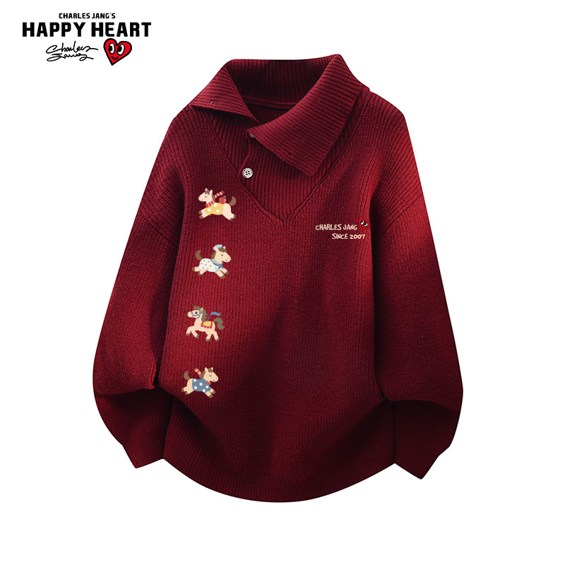 查尔斯桃心马年2026新款针织衫线衣男女冬季保暖休闲红色情侣毛衣,男装,针织衫/毛衣,淘宝优惠券,粉丝福利购,淘宝优惠卷