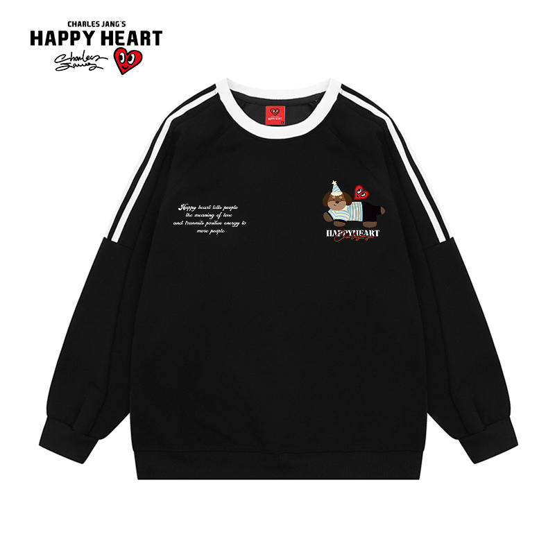 查尔斯桃心纯棉拼色条纹卫衣男