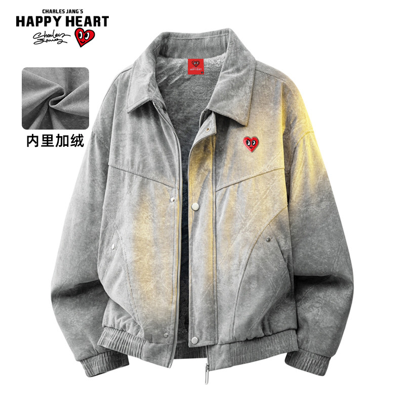 查尔斯桃心 灯芯绒加绒夹克男女2025年冬季加厚翻领宽松休闲外套,男装,夹克,淘宝优惠券,粉丝福利购,淘宝优惠卷