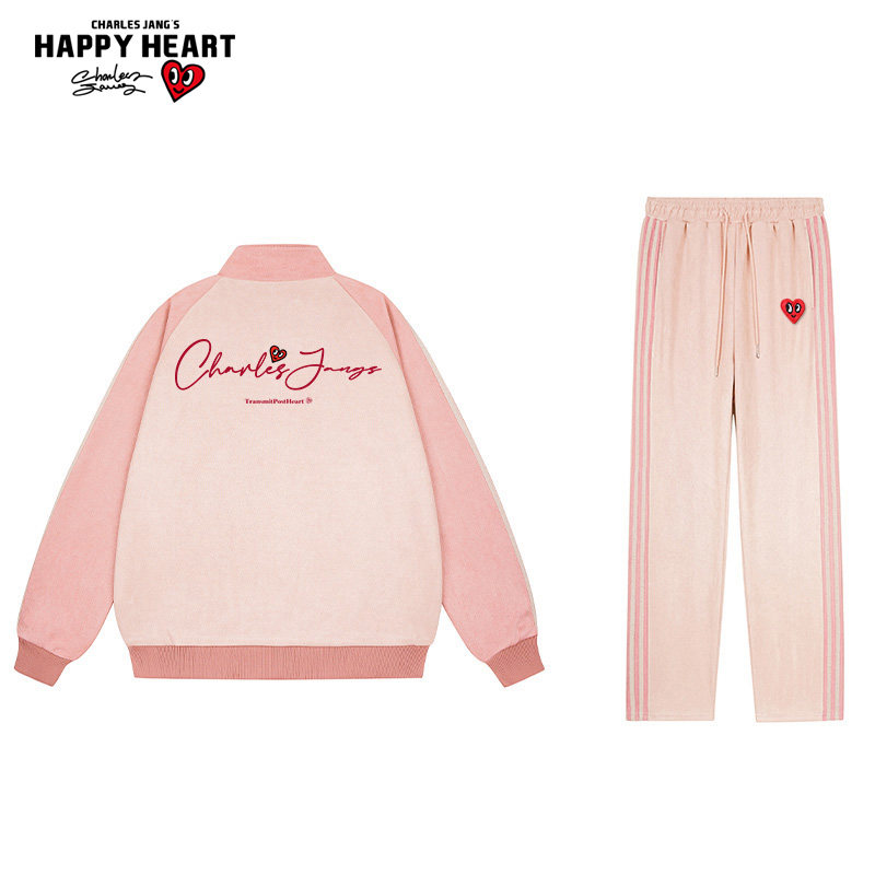 查尔斯桃心 麂皮绒字母印花套装男潮牌拼色立领夹克休闲裤两件套,男装,休闲运动套装,淘宝优惠券,粉丝福利购,淘宝优惠卷