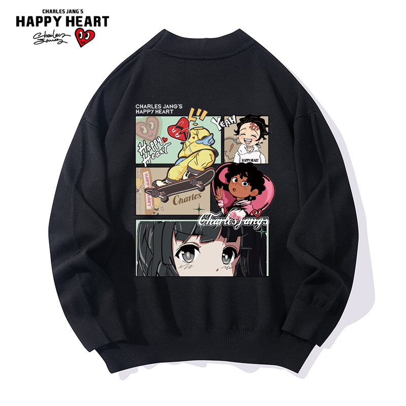 查尔斯桃心圆领毛衣加绒保暖