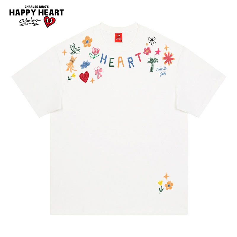 查尔斯桃心涂鸦花卉印花短袖t恤