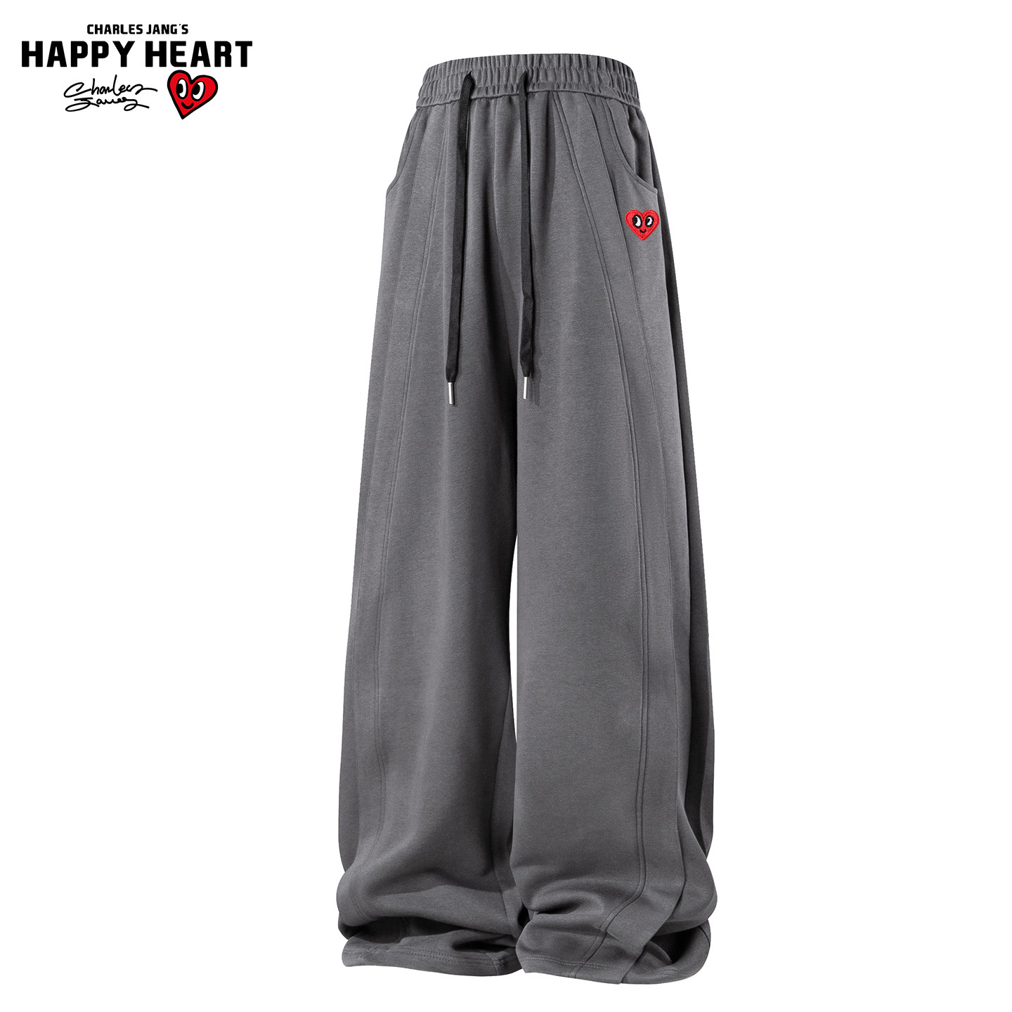 查尔斯桃心 重磅纯色解构美式弯刀休闲裤男女秋冬季阔腿运动卫裤