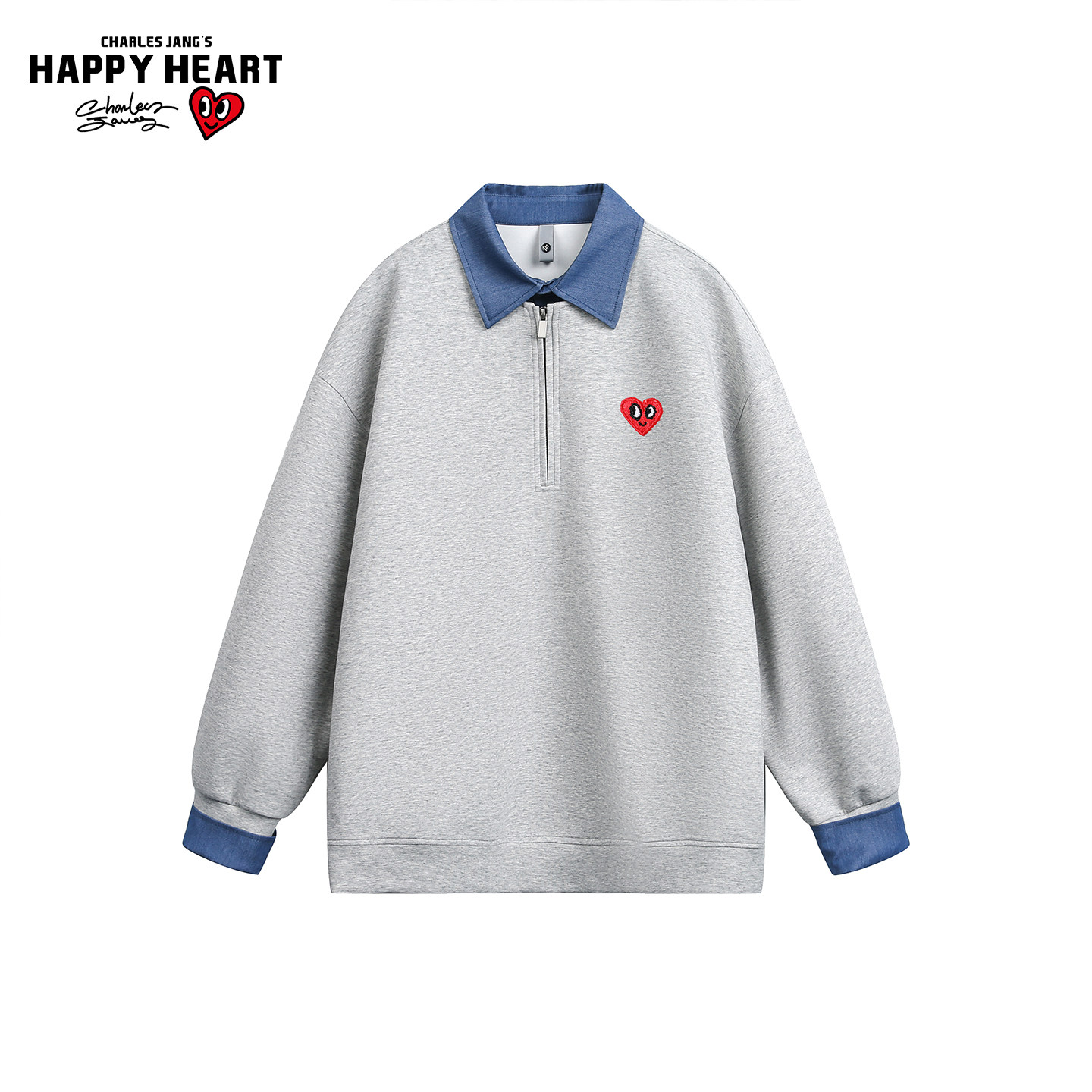 查尔斯桃心潮牌卫衣春秋polo领假两件复古拼接设计感休闲套头上衣,男装,卫衣,淘宝优惠券,粉丝福利购,淘宝优惠卷