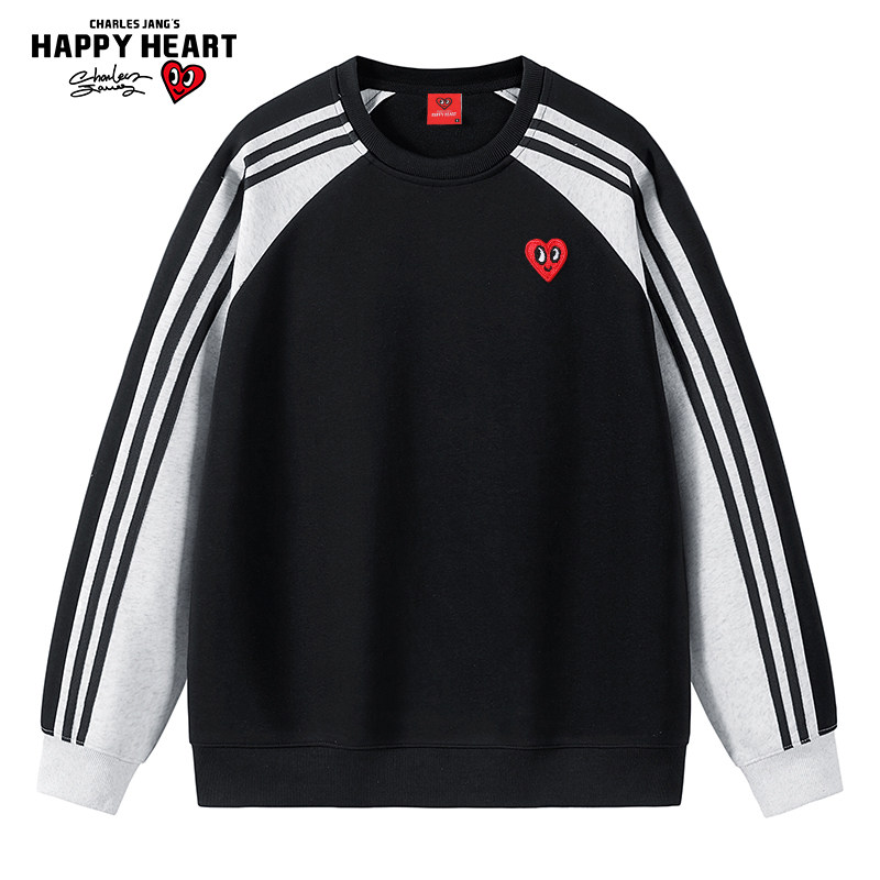 查尔斯桃心撞色拼接条纹圆领卫衣男2025春秋新款插肩长袖运动宽松,男装,卫衣,淘宝优惠券,粉丝福利购,淘宝优惠卷