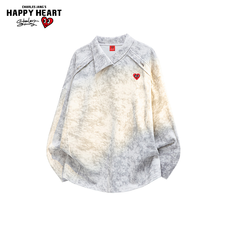 查尔斯桃心 美式复古水洗翻领卫衣男春秋季宽松廓形2025新款情侣