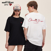 短袖 男2026夏季 新款 查尔斯桃心 美式 字母印花纯棉圆领情侣休闲t恤