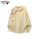 查尔斯桃心卡通涂鸦慵懒风绵羊绒圆领毛衣男女秋冬休闲情侣针织衫