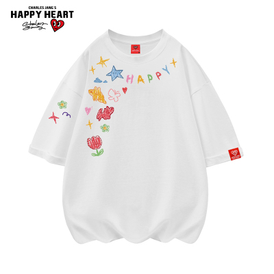 查尔斯桃心纯棉重磅短袖蜡笔画T