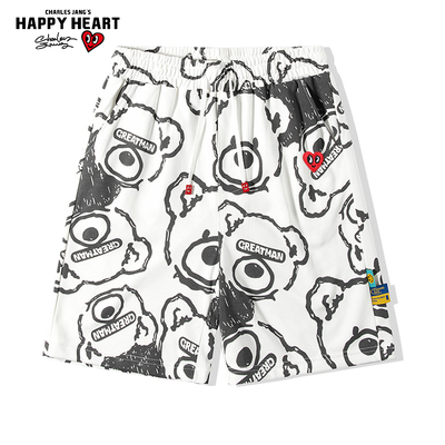 查尔斯桃心 小熊满印休闲短裤男夏季宽松美式潮牌2026新款五分裤