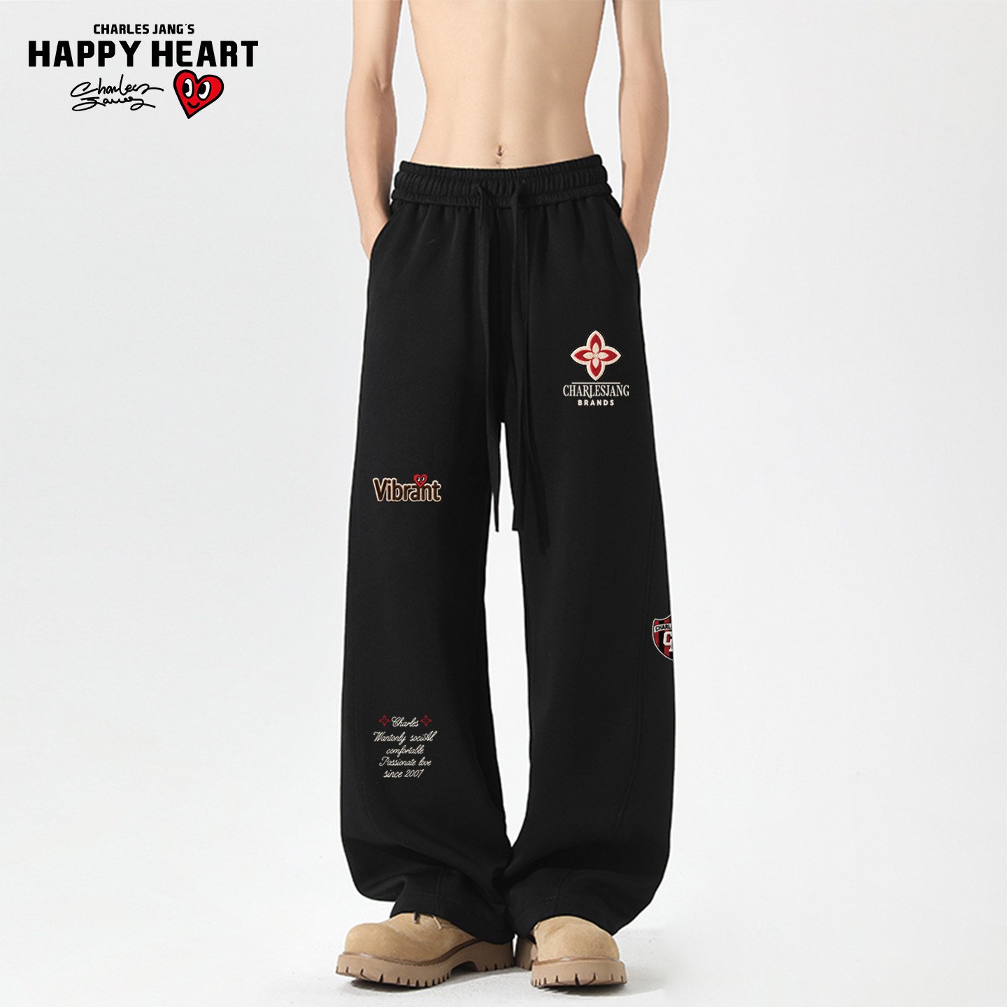 查尔斯桃心美式印花休闲弯刀裤子男女春秋季高街情侣垂感运动卫裤,男装,休闲裤,淘宝优惠券,粉丝福利购,淘宝优惠卷