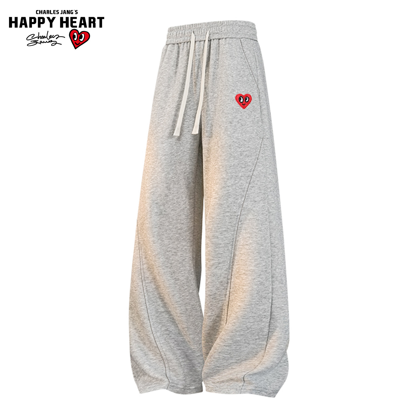 查尔斯桃心美式弯刀休闲裤子男女春秋季重磅宽松垂感直筒运动卫裤