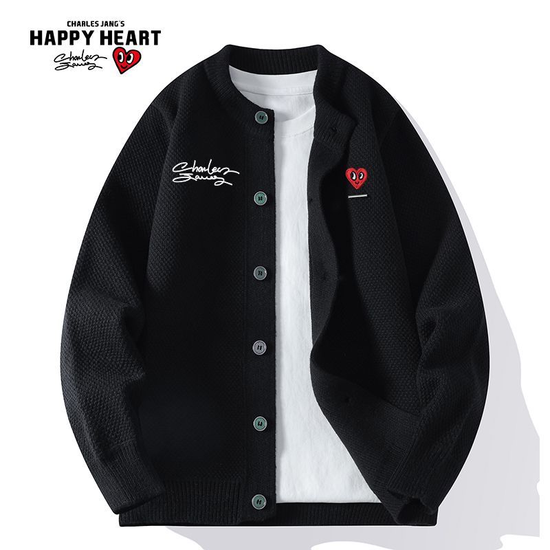 查尔斯桃心复古排扣针织开衫毛衣