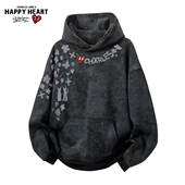 查尔斯桃心新款 满天星连帽卫衣男秋冬季 字母印花撞色拼接情侣上衣