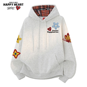 查尔斯桃心美式 连帽卫衣男女冬季 花卉蝴蝶印花加厚保暖情侣上衣潮