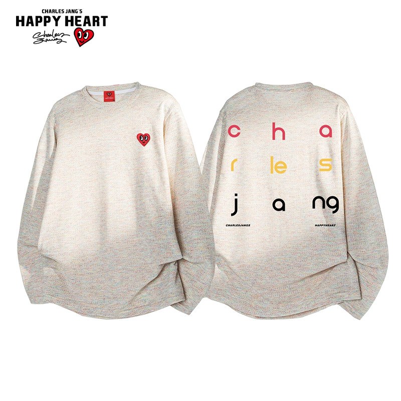 查尔斯桃心 美式罩衫彩点字母印花长袖T恤男春夏秋季圆领宽松休闲