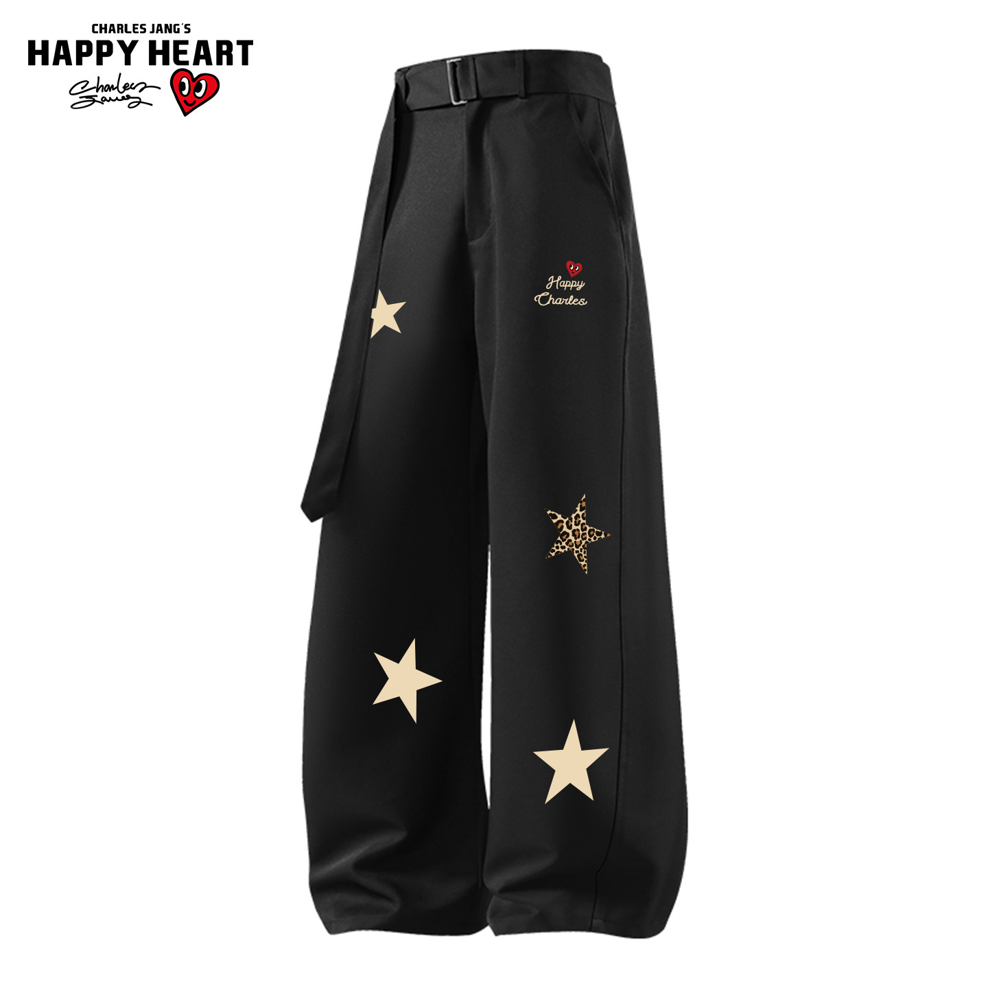 查尔斯桃心美式星星印花休闲垂感阔腿西裤男女春秋季腰带西装长裤