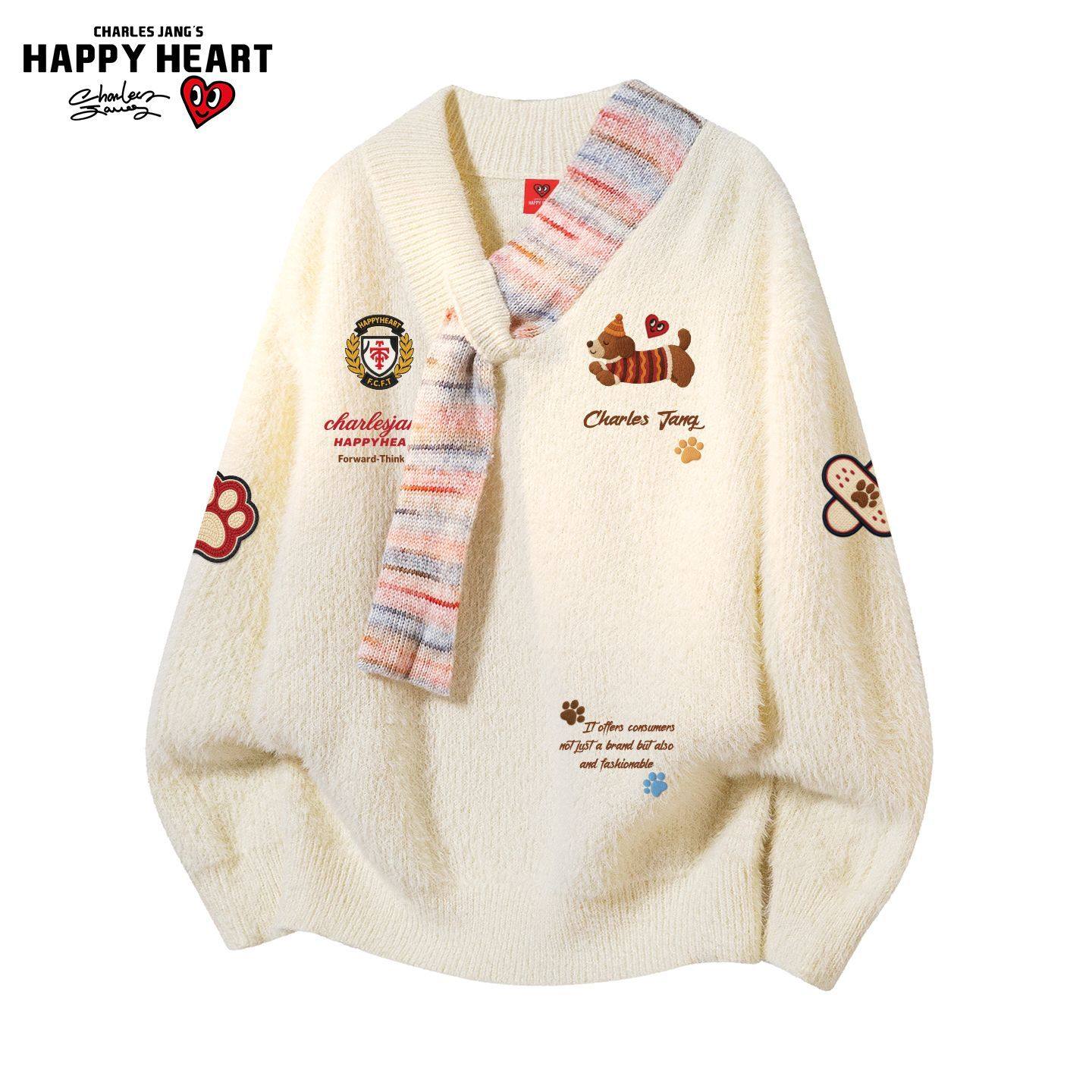 查尔斯桃心趣味印花圣诞围脖毛衣男女冬季新款情侣休闲慵懒针织衫,男装,针织衫/毛衣,淘宝优惠券,粉丝福利购,淘宝优惠卷