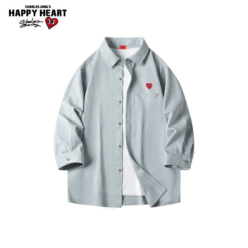 查尔斯桃心 日系纯色七分袖衬衫男2026夏季休闲宽松薄款衬衣外套