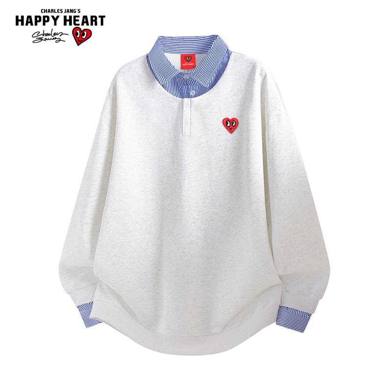 查尔斯桃心假两件格纹衬衫领卫衣