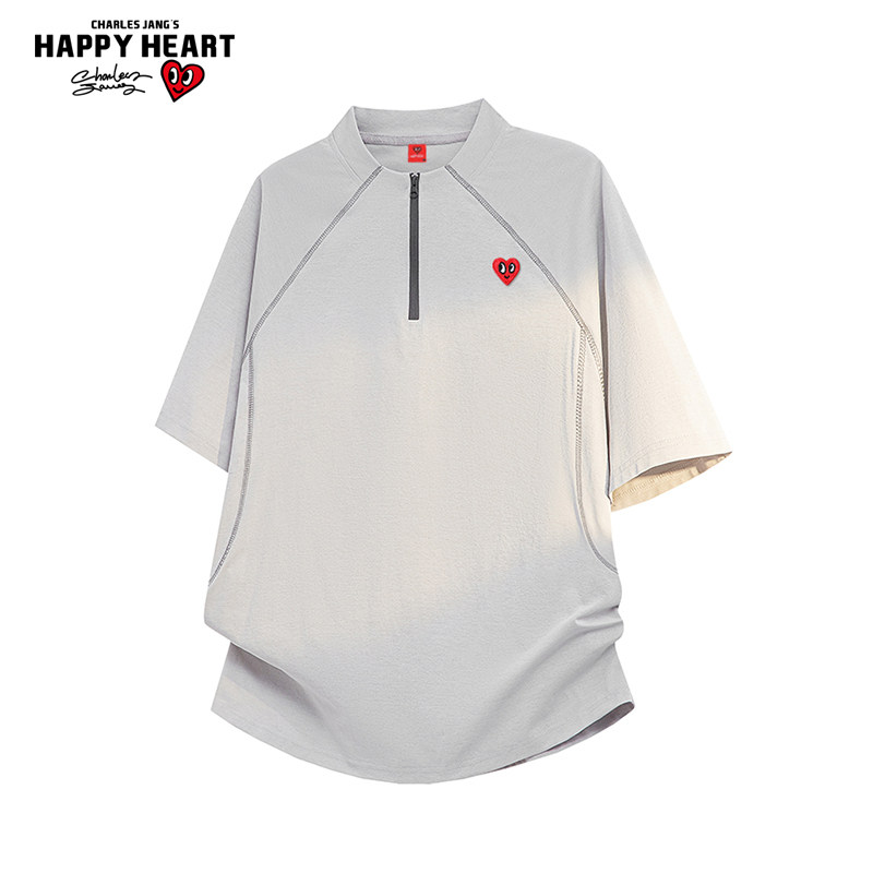 查尔斯桃心半拉链圆领短袖T恤男女夏季2026新款休闲运动潮牌上衣,男装,T恤,淘宝优惠券,粉丝福利购,淘宝优惠卷