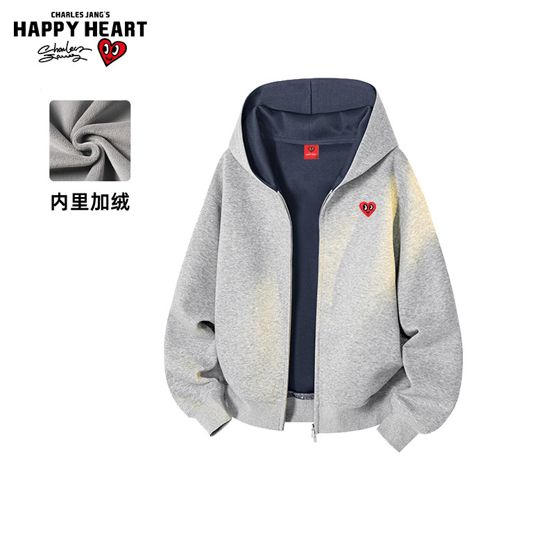 查尔斯桃心 美式重磅撞色连帽卫衣男女春秋冬季加绒加厚情侣外套