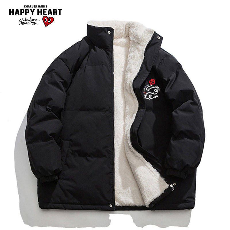 查尔斯桃心 蛇年logo羊羔绒立领棉服男2026冬季加厚保暖情侣棉袄
