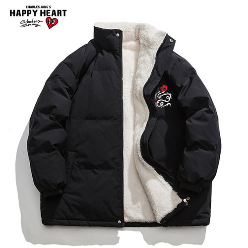查尔斯桃心羊羔绒立领保暖棉服