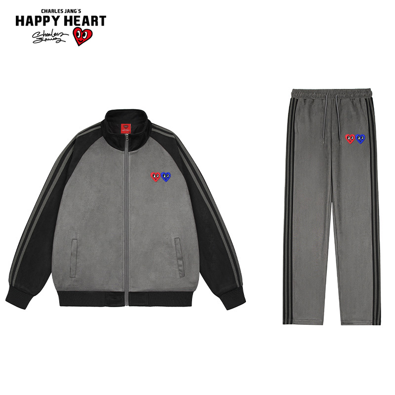 查尔斯桃心拼色麂皮绒运动套装男