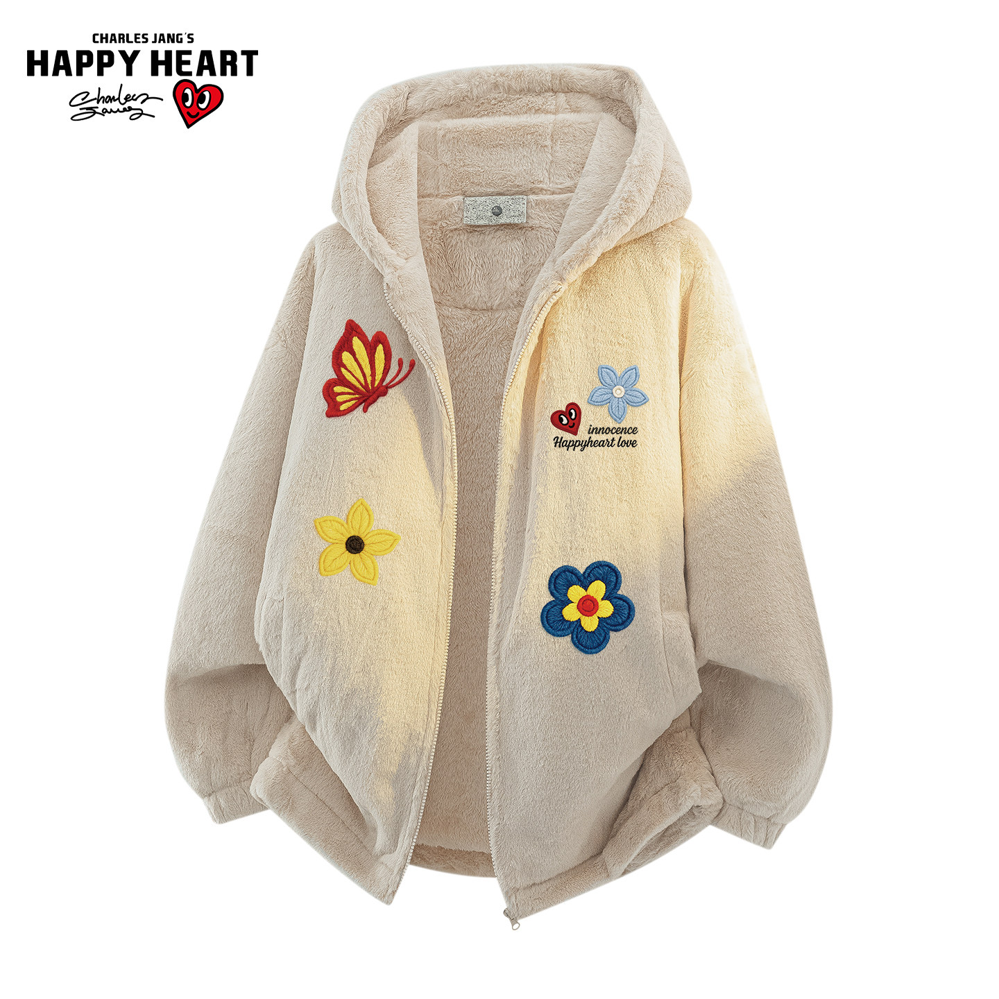 查尔斯桃心新款连帽棉衣男女冬季加绒保暖花卉印花防寒棉服外套潮