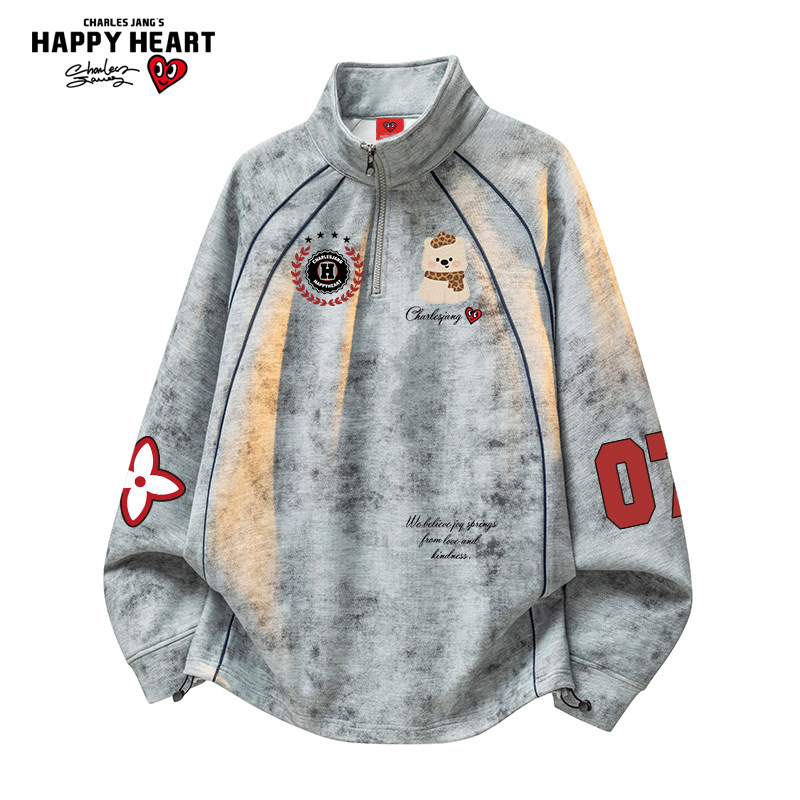 查尔斯桃心 美式拼接扎染勋章印花半拉链卫衣男女春秋季休闲情侣,男装,卫衣,淘宝优惠券,粉丝福利购,淘宝优惠卷