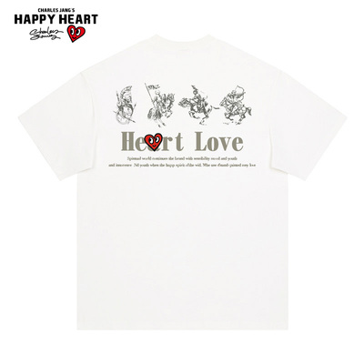 查尔斯桃心爱心刺绣圆领短袖