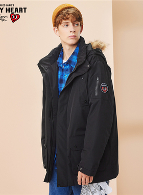 CHARLES JANG'S HAPPY HEART/查尔斯桃心中长款大毛领派克羽绒服