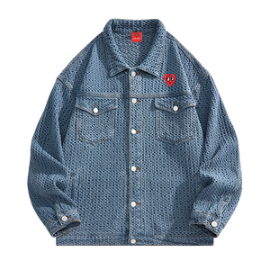 查尔斯桃心 美式高街复古小香风编织牛仔夹克男2024春秋翻领外套