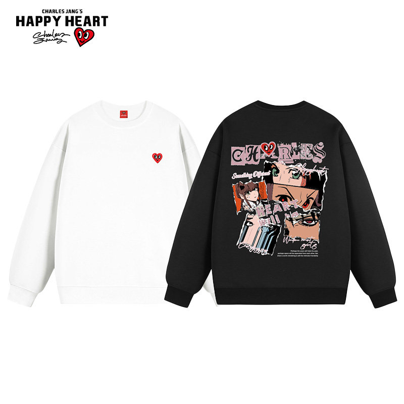 查尔斯桃心美式复古动漫印花圆领卫衣男2025年春秋季情侣休闲长袖