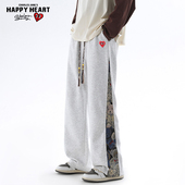 查尔斯桃心 子 直筒宽松休闲阔腿长裤 小熊织带裤 子男2025年春秋季