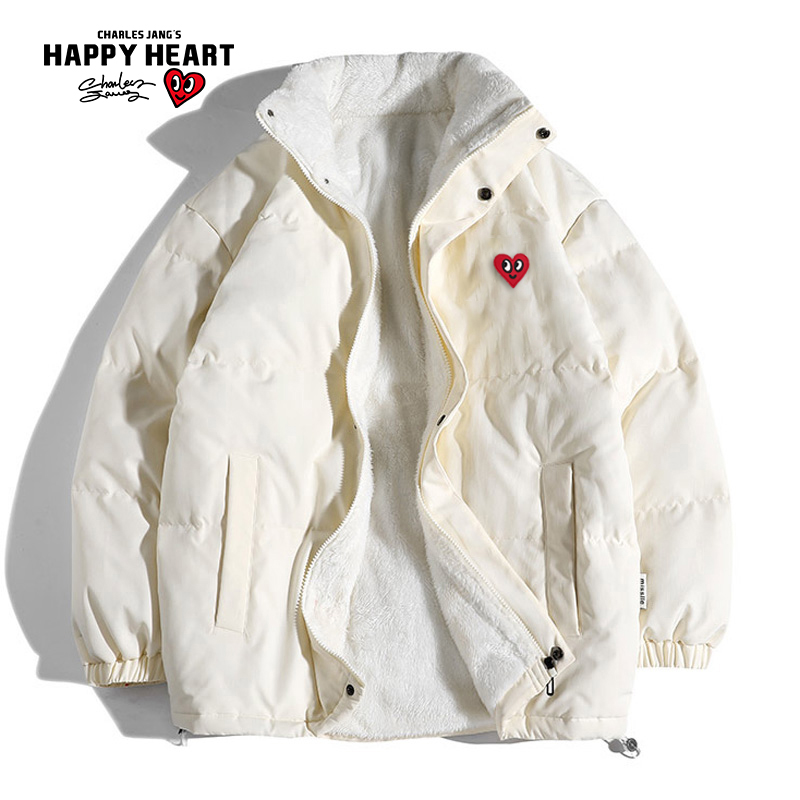 查尔斯桃心美式羊羔绒立领棉衣男