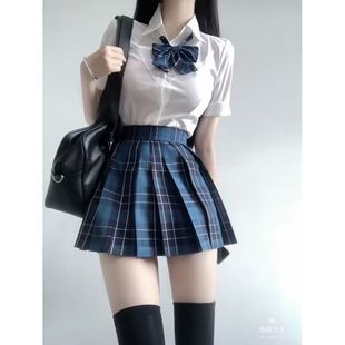新款 收腰襯衫 制服瀾百褶裙套裝 夏季 襯衣甜辣學生班服 日系修身
