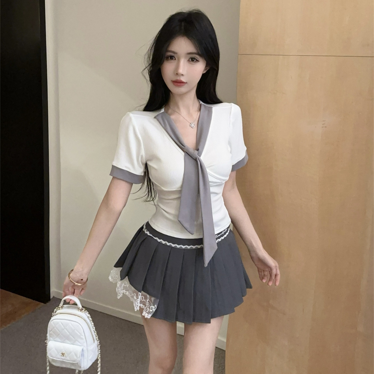 小个子学院风甜辣妹穿搭套装