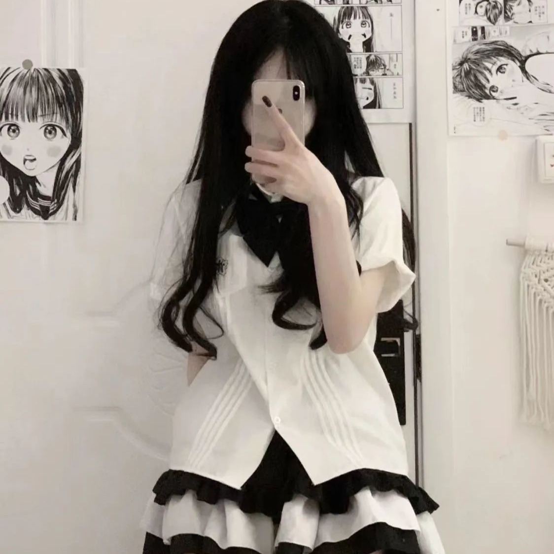 衬衣+蛋糕半身裙两件套夏软妹短袖衬衫女日系套装学生jk制服上衣